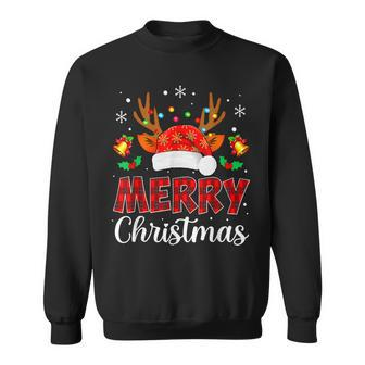 Merry Christmas Pajama Buffalo Plaid Red Christmas Reindeer Men Women Sweatshirt Graphic Print Unisex - Seseable