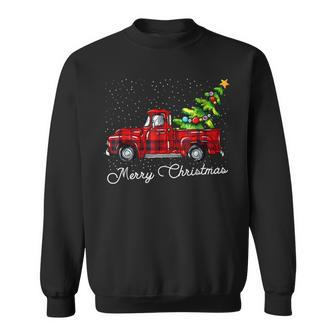 Merry Christmas Red Buffalo Plaid Truck Xmas Tree Funny 2022 Men Women Sweatshirt Graphic Print Unisex - Thegiftio UK