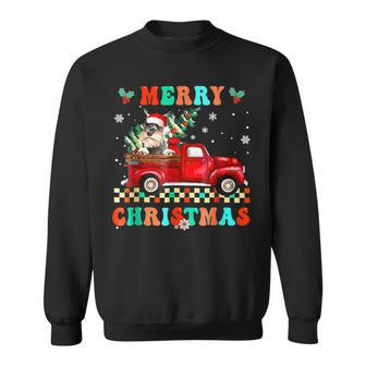 Merry Christmas Schnauzer Dog Riding Red Truck Xmas Tree Men Women Sweatshirt Graphic Print Unisex - Seseable
