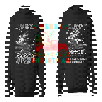Merry Christmas Schnauzer Dog Riding Red Truck Xmas Tree Men Women Sweatshirt Graphic Print Unisex | Seseable CA