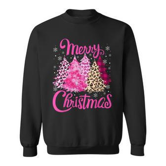 Merry Christmas Tree Pink Funny Xmas Leopard Matching Family Men Women Sweatshirt Graphic Print Unisex - Seseable