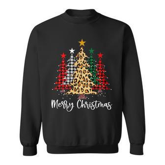 Merry Christmas Trees With Buffalo Red Plaid Leopard Design V2 Men Women Sweatshirt Graphic Print Unisex - Seseable