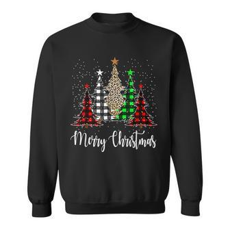 Merry Christmas Trees With Buffalo Red Plaid Leopard Design V7 Men Women Sweatshirt Graphic Print Unisex - Seseable
