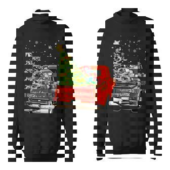 Merry Christmas Vintage Wagon Tree Red Truck Vacation Men Women Sweatshirt Graphic Print Unisex | Seseable CA