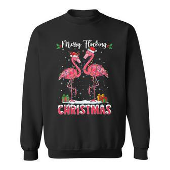 Merry Flocking Christmas Flamingo Santa Hats Xmas Funny Men Women Sweatshirt Graphic Print Unisex - Seseable