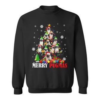 Merry Pugmas Xmas Light Santa Elf Pug Christmas Tree Men Women Sweatshirt Graphic Print Unisex - Seseable