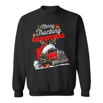 Merry Trucking Christmas Truck With Santa Hat Men Women Sweatshirt Graphic Print Unisex - Seseable
