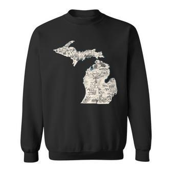 Michigan Vintage Picture Map Michigander Men Women Sweatshirt Graphic Print Unisex - Thegiftio UK