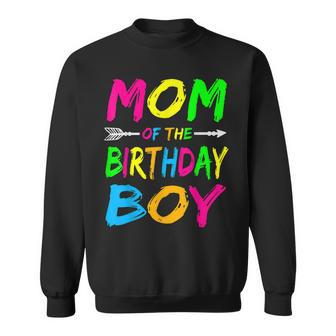 Mom Of The Birthday Boy Glows Retro 80S Party Glow Sweatshirt | Mazezy