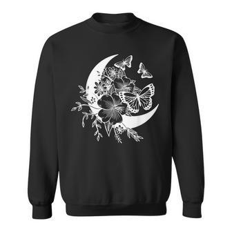 Moon Flowers And Butterflies Minimalist Boho Graphic Men Women Sweatshirt Graphic Print Unisex - Thegiftio UK