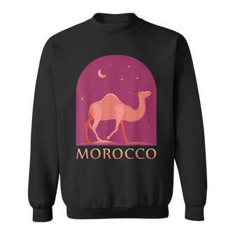 Morocco - Camel Walking In The Desert At Night Men Women Sweatshirt Graphic Print Unisex - Seseable