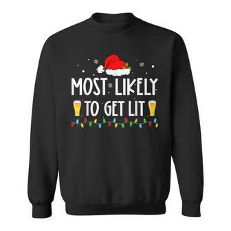 Most Likely To Get Lit Drinking Xmas Funny Drinker Christmas Men Women Sweatshirt Graphic Print Unisex - Seseable