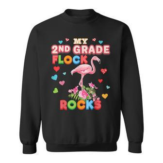 My 2Nd Grade Flock Rocks Flamingo Second Teacher Back To Men Women Sweatshirt Graphic Print Unisex - Thegiftio UK