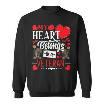 My Heart Belongs To A Veteran Awesome Valentines Day Men Women Sweatshirt Graphic Print Unisex - Seseable