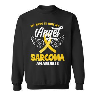 My Hero Is Now My Angel Yellow Ribbon Sarcoma Awareness Men Women Sweatshirt Graphic Print Unisex - Thegiftio UK