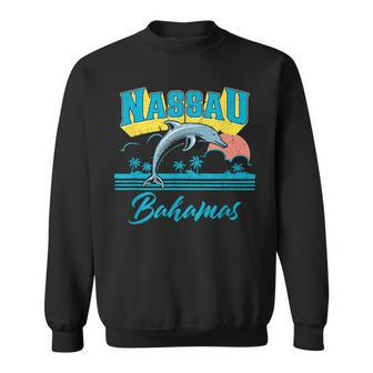 Nassau Bahamas Sunset Palm Tree Dolphin Retro Vacation Sweatshirt - Seseable