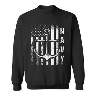 Navy Anchor And Us Flag Sweatshirt - Seseable