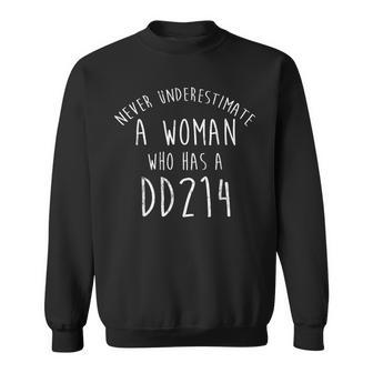 Never Underestimate A Woman With Dd214 Gift Men Women Sweatshirt Graphic Print Unisex - Seseable