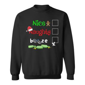 Nice Naughty Booze Boozy Beer Drunk Alcohol Christmas Pajama Sweatshirt - Thegiftio UK