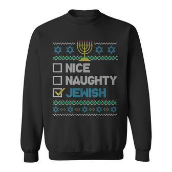 Nice Naughty Jewish Happy Hanukkah Chanukah Ugly Sweater V2 Men Women Sweatshirt Graphic Print Unisex - Seseable