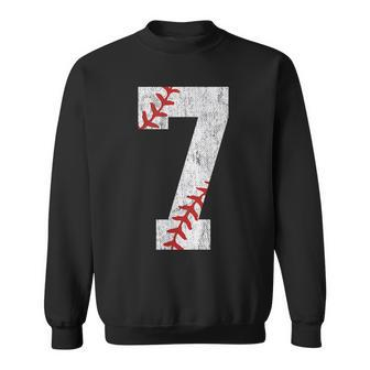 Number 7 Vintage 7Th Birthday Baseball Lover 7 Years Old Sweatshirt - Seseable