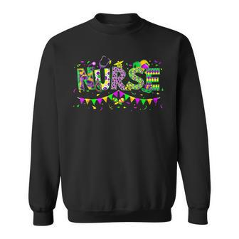 Nurse Mardi Gras Scrub Top Rn Icu Pacu Nicu Er Cna Women V2 Sweatshirt - Seseable