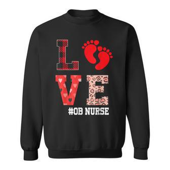 Ob Nurse Love Valentines Day Leopard Plaid Hearts Nursing Men Women Sweatshirt Graphic Print Unisex - Seseable