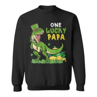 One Lucky Papa Funny St Patricks Day T-Rex Leprechaun Gift Sweatshirt - Seseable