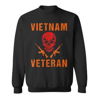 Orange Vietnam Veteran - Skull And Guns Men Women Sweatshirt Graphic Print Unisex - Seseable