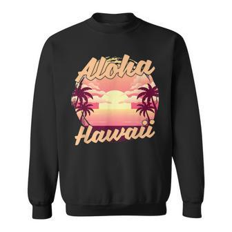 Palm Trees Tropical Hawaiian Summer Sunset Aloha Hawaii Men Women Sweatshirt Graphic Print Unisex - Seseable