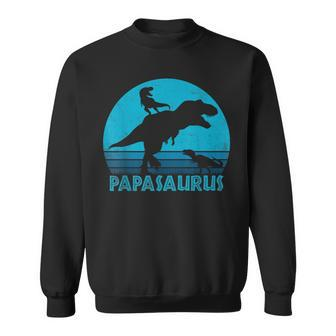 Papasaurus 2 Kids Vintage Retro Sunset Funny Gift For Dad V2 Sweatshirt - Seseable