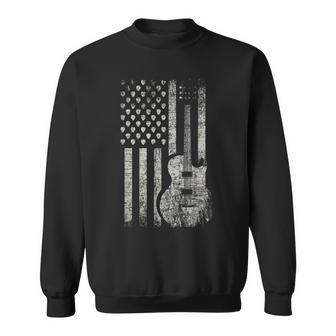 Patriotic American Pride Guitarist Gift Usa Flag Guitar Men Women Sweatshirt Graphic Print Unisex - Seseable