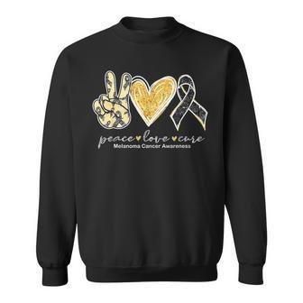 Peace Love Cure Black Ribbon Melanoma Cancer Awareness Sweatshirt - Seseable