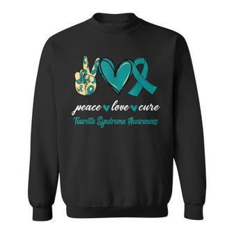 Peace Love Cure Tourette Syndrome Teal Ribbon Awareness Sweatshirt | Mazezy
