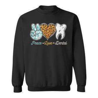 Peace Love Dental Leopard Heart Th Cute Dentist Sweatshirt | Mazezy