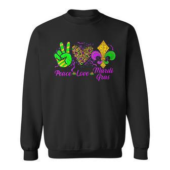 Peace Love Mardi Gras Leopard Heart Mardi Gras Festival Sweatshirt - Seseable