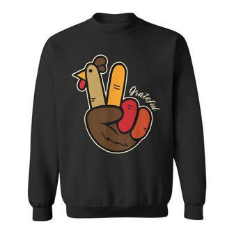 Peace Love Turkey Grateful Turkey Hand Sign Thanksgiving Men Women Sweatshirt Graphic Print Unisex - Thegiftio UK