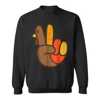Peace Sign Turkey Hand Cool Thanksgiving Hippie V2 Men Women Sweatshirt Graphic Print Unisex - Thegiftio UK