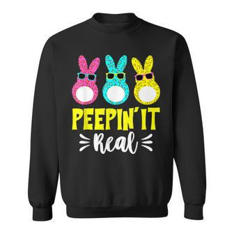 Peepin It Real Happy Easter Bunny Egg Hunt Funny Sweatshirt | Mazezy