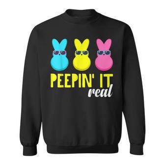 Peepin It Real T Happy Easter Bunny Egg Hunt Funny Sweatshirt | Mazezy UK
