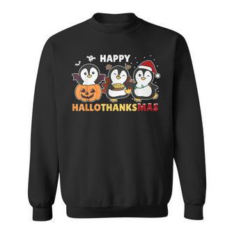 Penguin Christmas Halloween Costume Happy Hallothanksmas Men Women Sweatshirt Graphic Print Unisex - Thegiftio UK