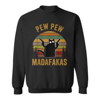 Pew Madafakas Pew Guns Funny Black Cat Retro Vintage Sweatshirt - Seseable