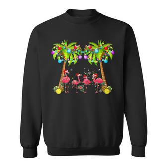 Pink Flamingo Christmas Palm Tree Tropical Xmas Funny V3 Men Women Sweatshirt Graphic Print Unisex - Thegiftio UK