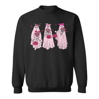 Pink Ribbon Breast Cancer Awareness Ghost Women Halloween Men Women Sweatshirt Graphic Print Unisex - Thegiftio UK