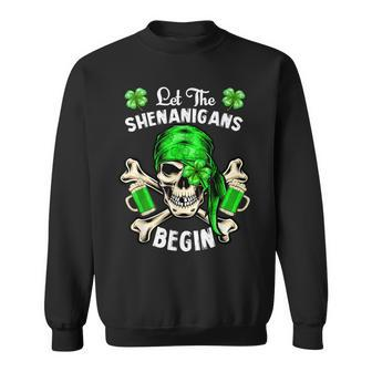 Pirate St Patricks Day Skull Men Let The Shenanigans Begin Sweatshirt - Seseable