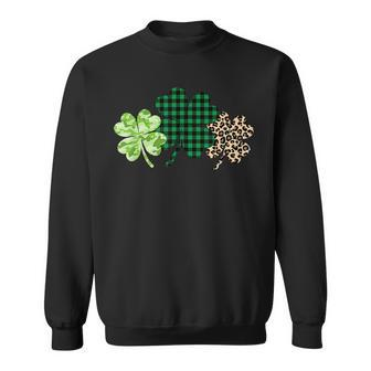 Plaid Shamrock St Patricks Day Leopard Irish Clover Sweatshirt - Seseable