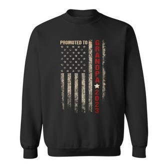 Promoted To Grandpa 2023 Vintage Flag First Time Fathers Day Sweatshirt - Seseable