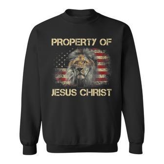 Property Of Jesus Christ Christian Lion Judah Us Flag Women Sweatshirt - Seseable