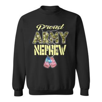 Proud Army Nephew Us Flag Dog Tags Pride Military Family Sweatshirt - Seseable