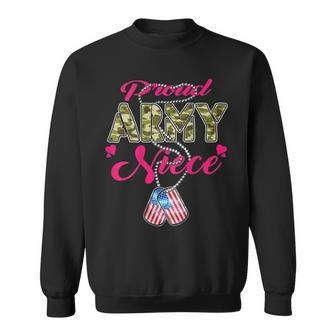 Proud Army Niece Us Flag Camo Dog Tags Pride Military Family Sweatshirt - Seseable